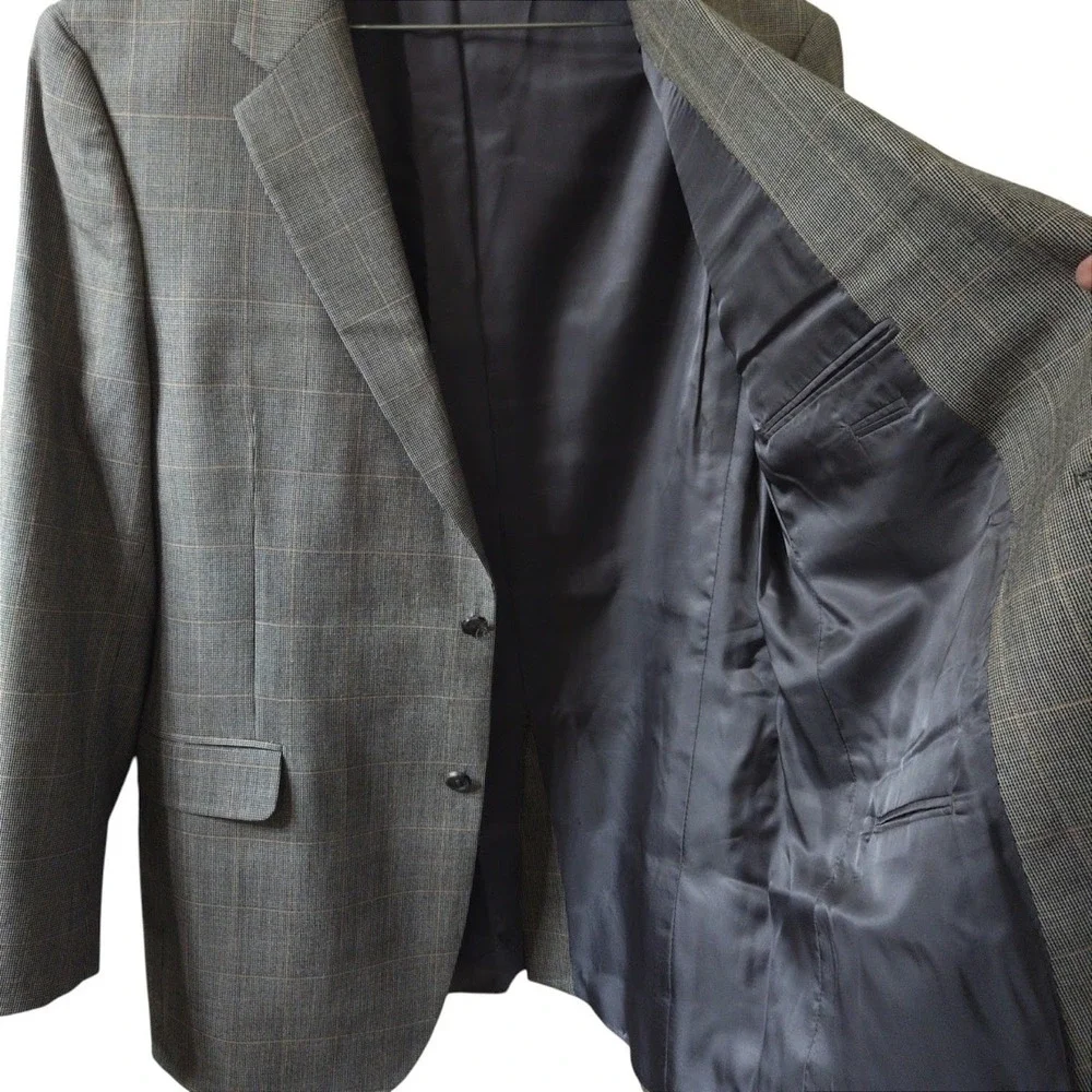 Jos A Bank Signature Collection Mens 44L‎ Wool Silk Plaid Blazer Sport Coat
